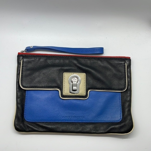 Juicy Couture Navy Blue/black Leather Twist Lock Wristlet Wallet